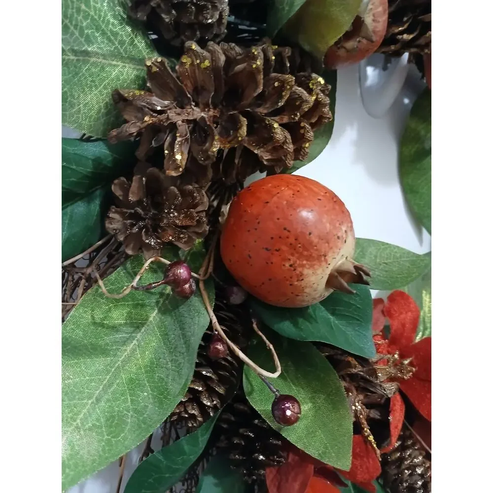 Winter Door Wreath Beautiful Pomegranate Realistic Holiday Christmas Arrangement